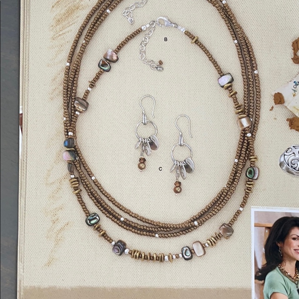 Abalone Shell, Bronze Glass Bead, Brass. Sterling